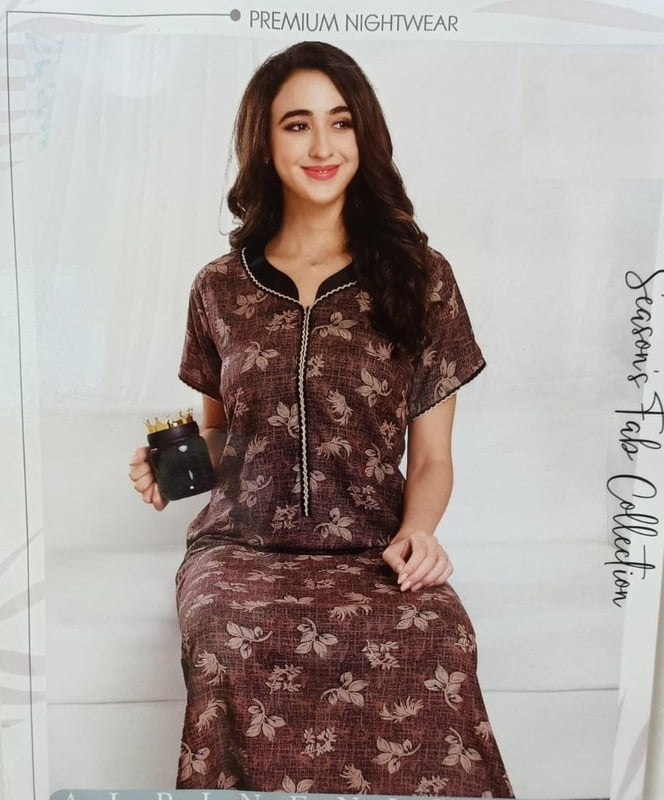 Minelli Pleat Alpine Nightdress - Lite Brown Minelli Pleat Alpine Nightdress - Lite Brown