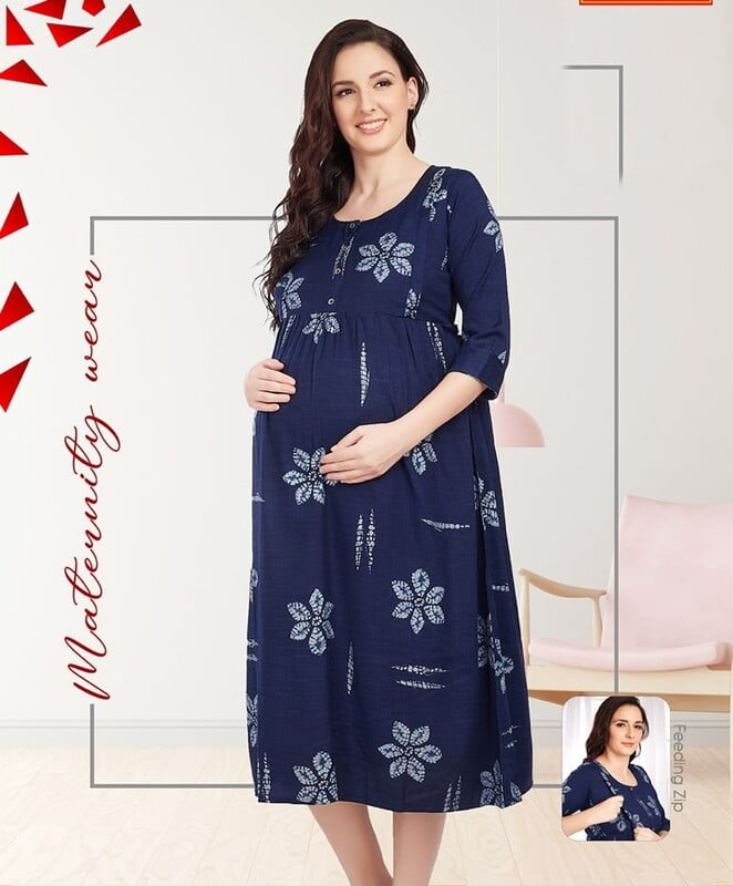 Minelli Premium Maternity / Feeding Full Length Nighty - Navy Blue Flowers Minelli Premium Maternity / Feeding Full Length Nighty - Navy Blue Flowers