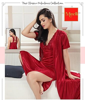 Minelli Lace Babydoll 2 Pcs set with a matching Thong - Red Lace (Free Size)