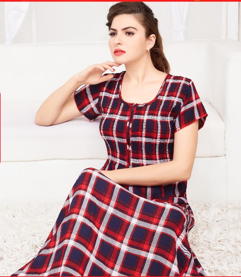 Minelli Rayon Checks Ghagra Nighty - RED Minelli Rayon Checks Ghagra Nighty - RED