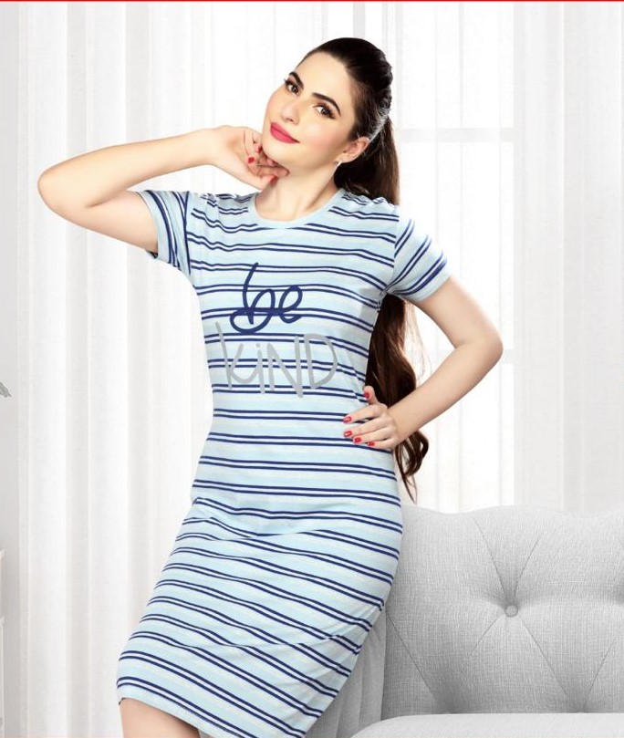 Minelli Womens Stripes Pattern Nightly - Blue