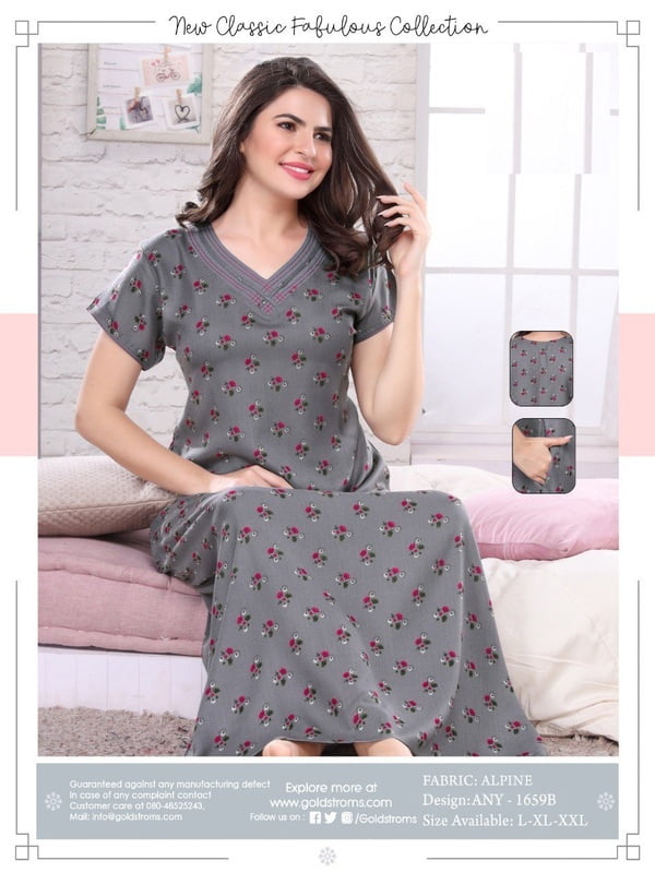 Minelli Alpine Nightdress - Grey Flowers Minelli Alpine Nightdress - Grey Flowers