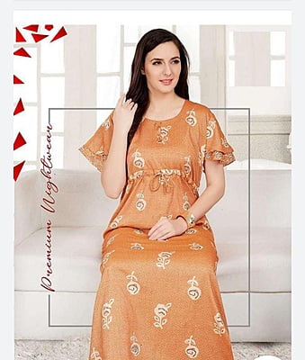 Minelli Full length Nightdress with Knot - Yellow Petal
