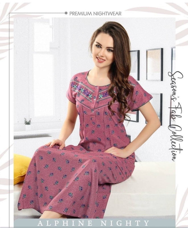 Minelli Pleat Alpine Nightdress - Pink Cross Minelli Pleat Alpine Nightdress - Pink Cross