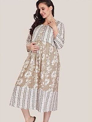 Minelli Printed Maternity / Feeding Gown - Light Gray Jacket & 3/4th Gown