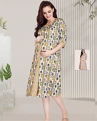 Minelli Printed Maternity / Feeding Gown - Cream Jacket & 3/4th Gown