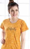 Infinity Printed Yellow Short Nighty - Hosiery Cotton