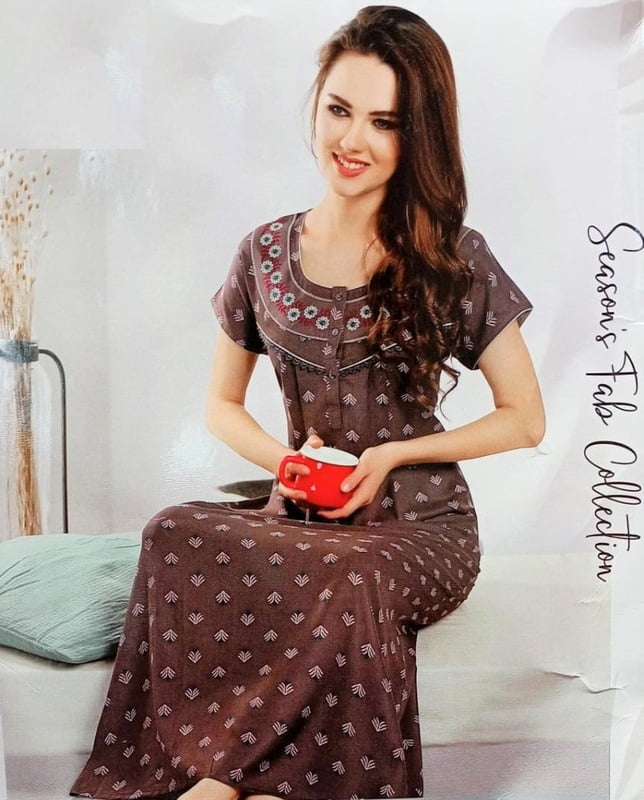 Minelli Pleat Alpine Nightdress - Light Brown Flowers Minelli Pleat Alpine Nightdress - Light Brown Flowers