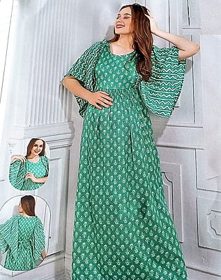 Minelli Maternity / Feeding Gown - Printed Blue