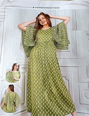Minelli Maternity / Feeding Gown - Printed Light Green