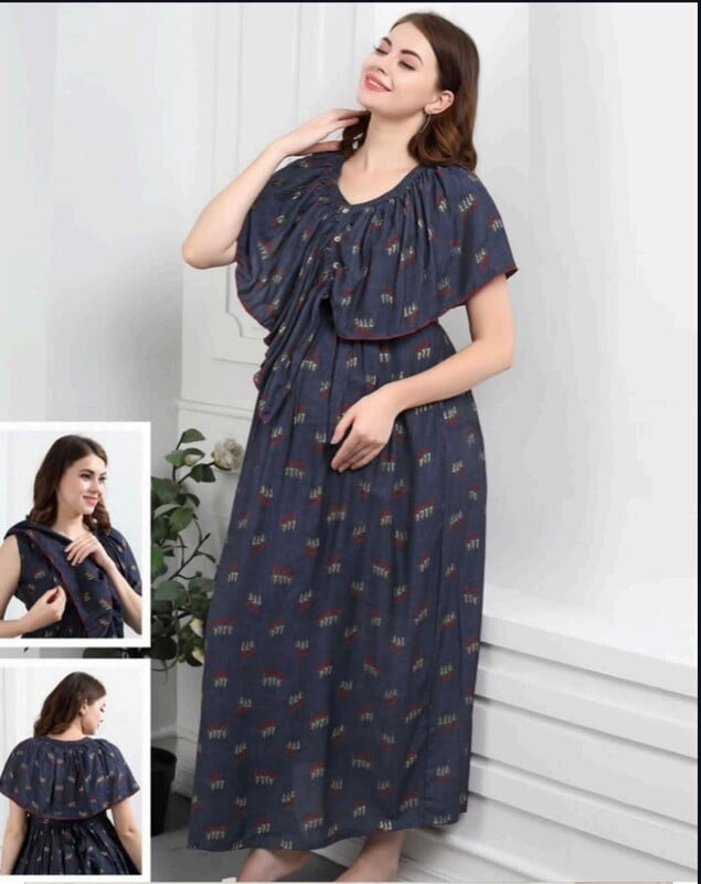 Minelli Printed Maternity / Feeding Full Length Nighty - 19232A Minelli Printed Maternity / Feeding Full Length Nighty - 19232A