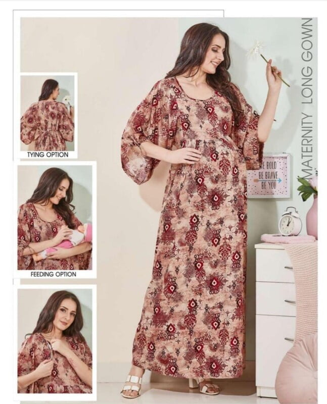 Minelli Printed Maternity / Feeding Full Length  Nighty - 19263A