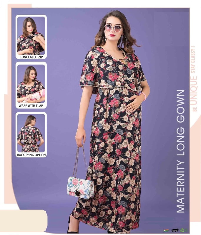 Minelli Printed Maternity / Feeding Long Rayon Gown - 19344A