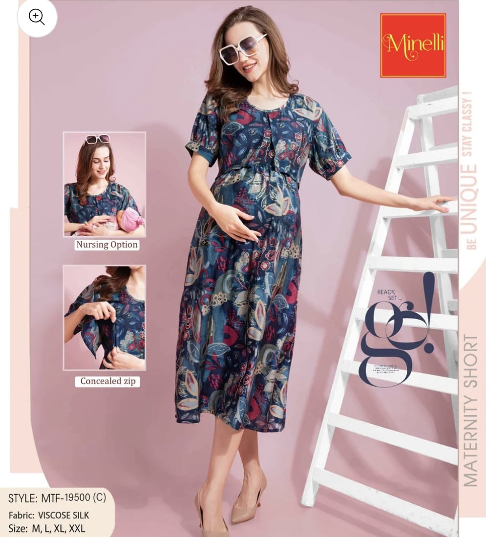 Minelli Printed Maternity / Feeding Long Rayon Gown - 19500