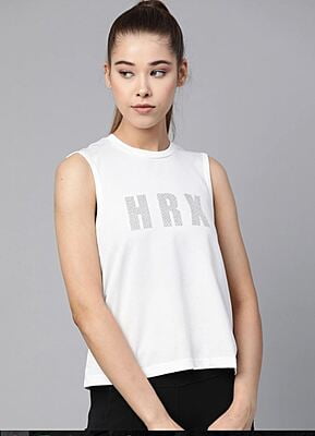 HRX by Hrithik Roshan Women White Printed Rapid Dry Antimicrobial Training T-shirt