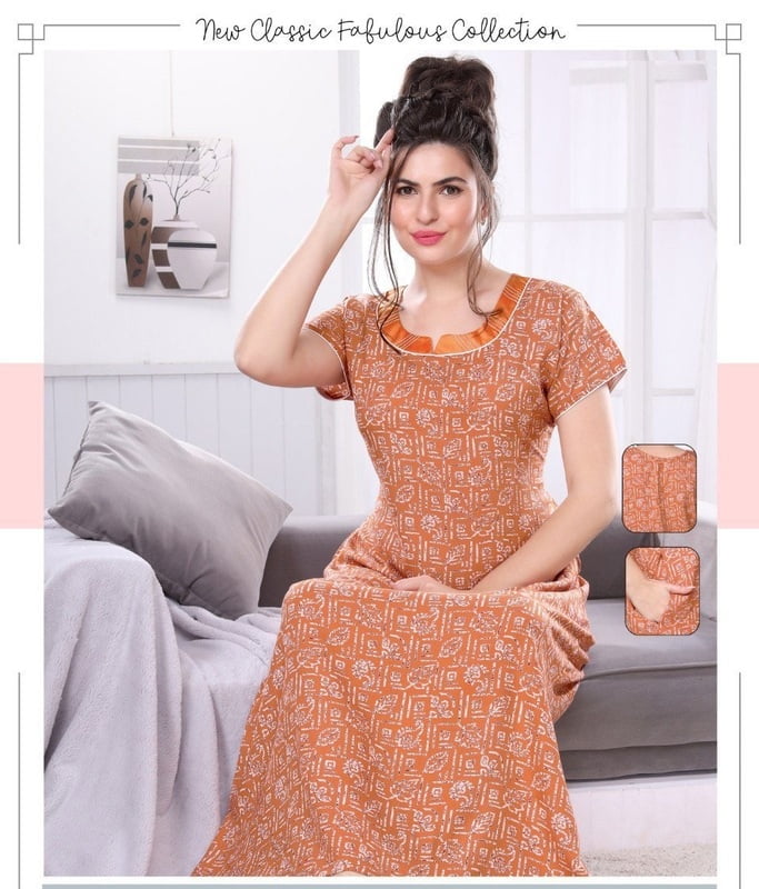 Minelli Alpine Nightdress - Orange Blocks Minelli Alpine Nightdress - Orange Blocks