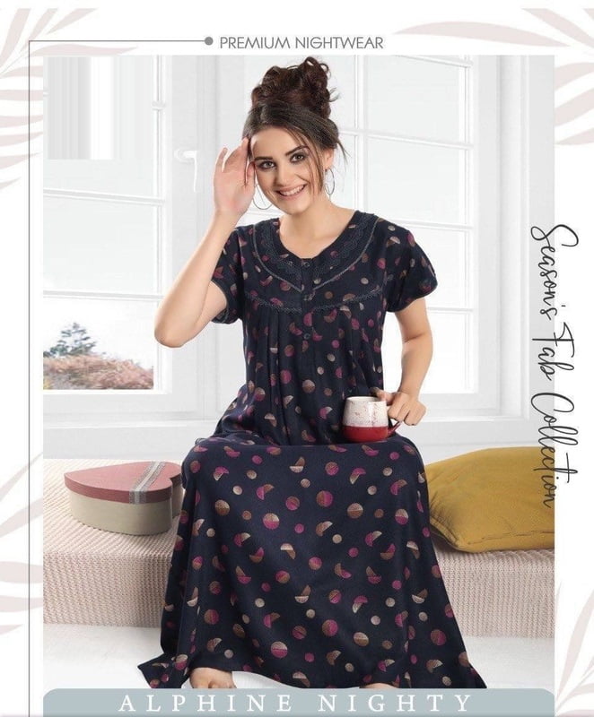 Minelli Pleat Alpine Nightdress - Dark Blue Abstract Minelli Pleat Alpine Nightdress - Dark Blue Abstract