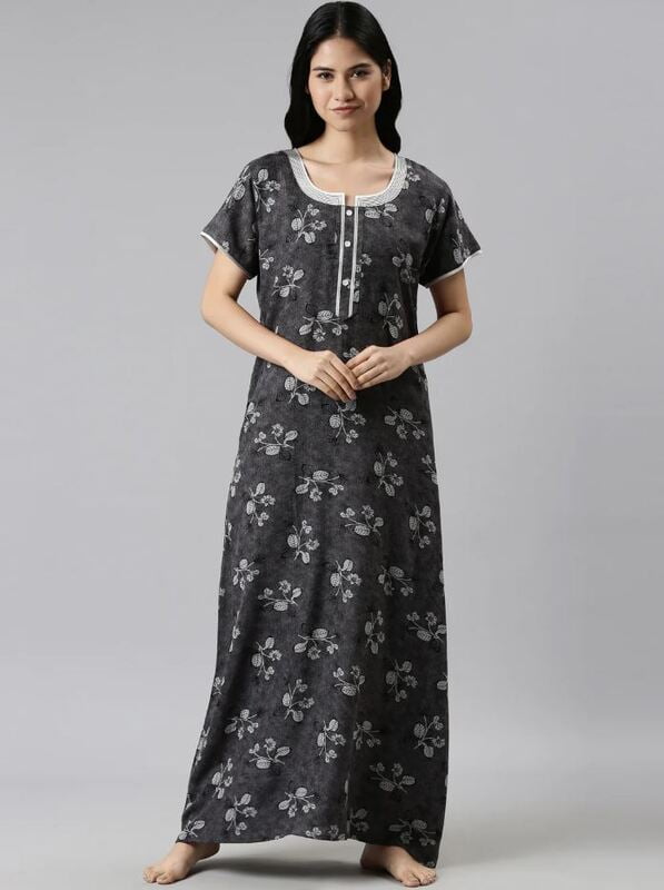 Minelli Alpine Nightdress - Greyish Flowers