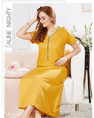 Minelli Full Length Aline Premium Cotton Nightdress - Yellow