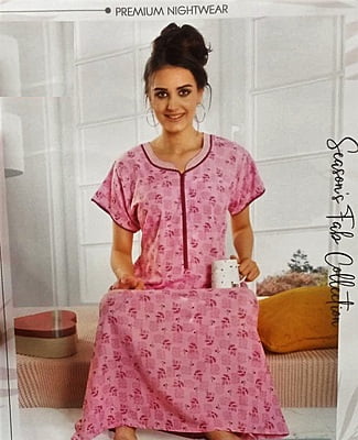 Minelli Full Length Pleat Aline Cotton Nightdress - Light Pink