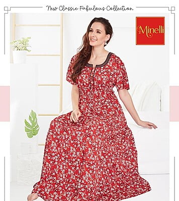 Minelli Womens Printed Ghagra Nighty - Red Flowers