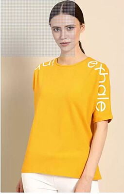 Ether  Printed Women Round Neck Yellow T-Shirt