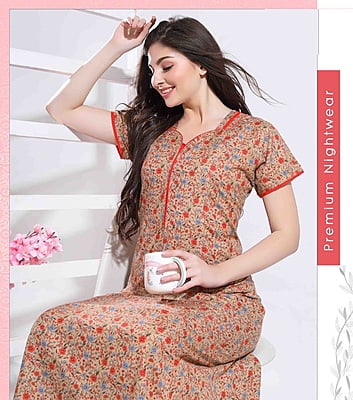 Minelli Full Length Cotton Nightdress - Red Flowers
