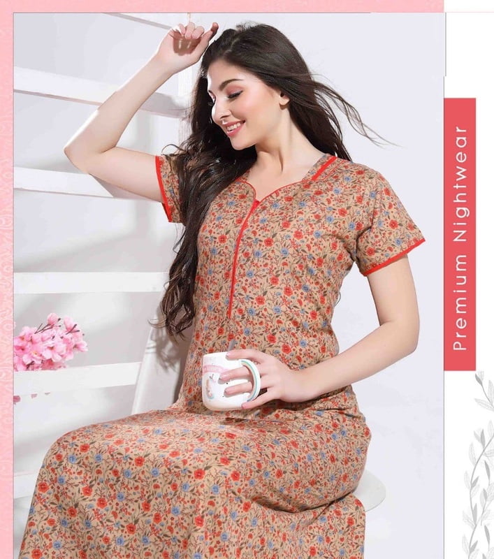 Minelli Full Length Cotton Nightdress - Red Flowers