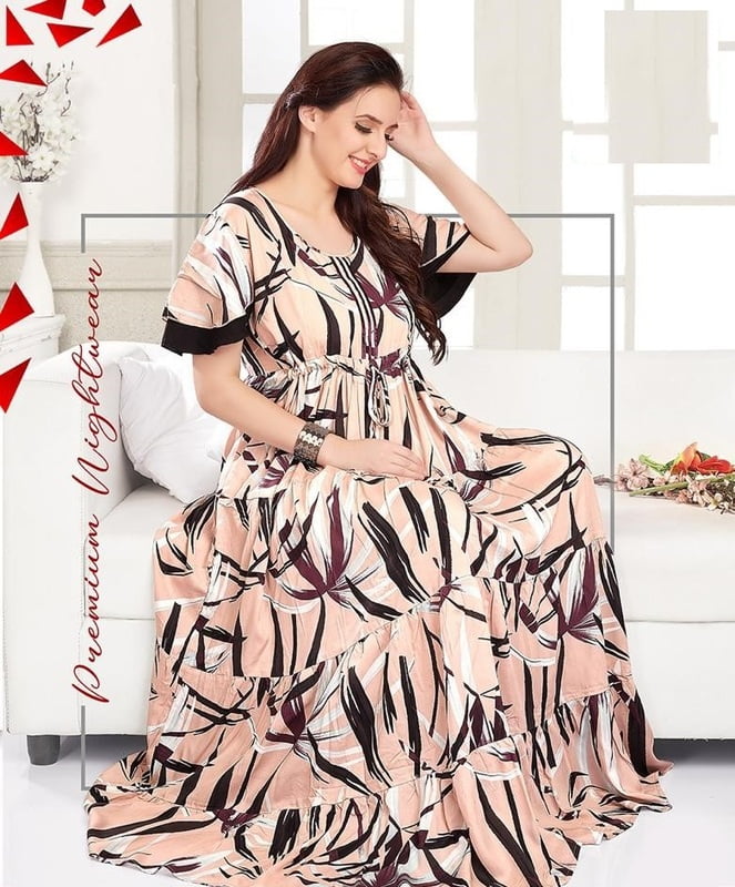 Minelli Womens Printed Ghagra Nighty - Peach Abstract Minelli Womens Printed Ghagra Nighty - Peach Abstract