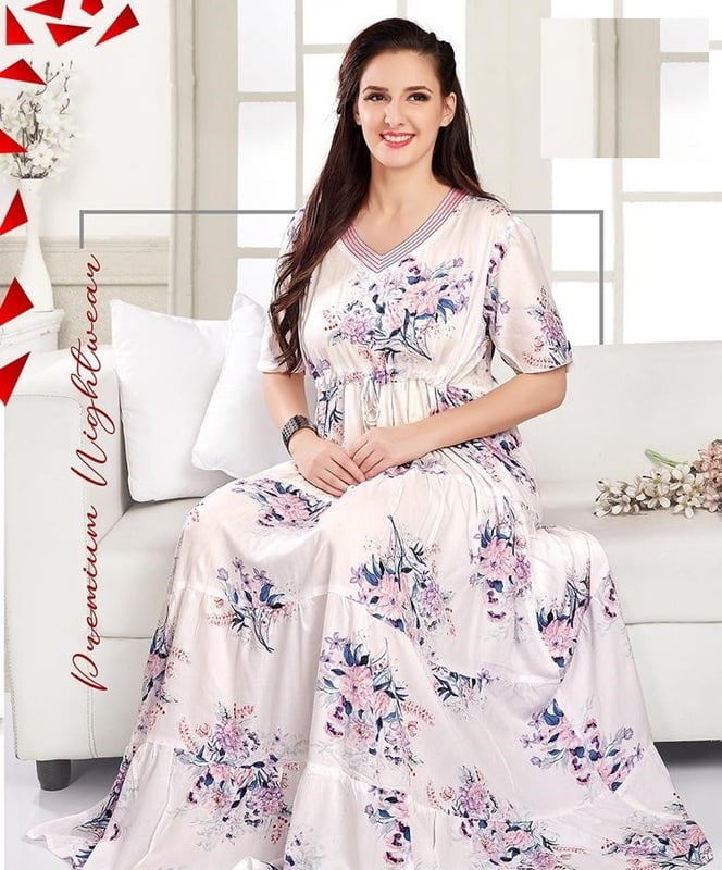 Minelli Womens Printed Ghagra Nighty - Light Pink Flower