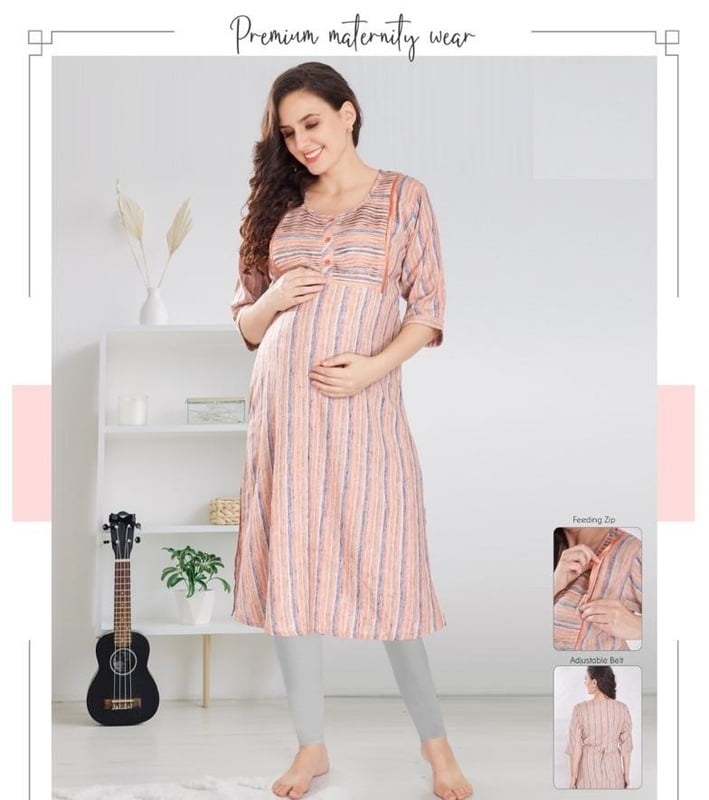 Copy of Minelli Maternity & Nursing Kurti with enclosed Zip and adjustable Belt - Light Orange Copy of Minelli Maternity & Nursing Kurti with enclosed Zip and adjustable Belt - Light Orange