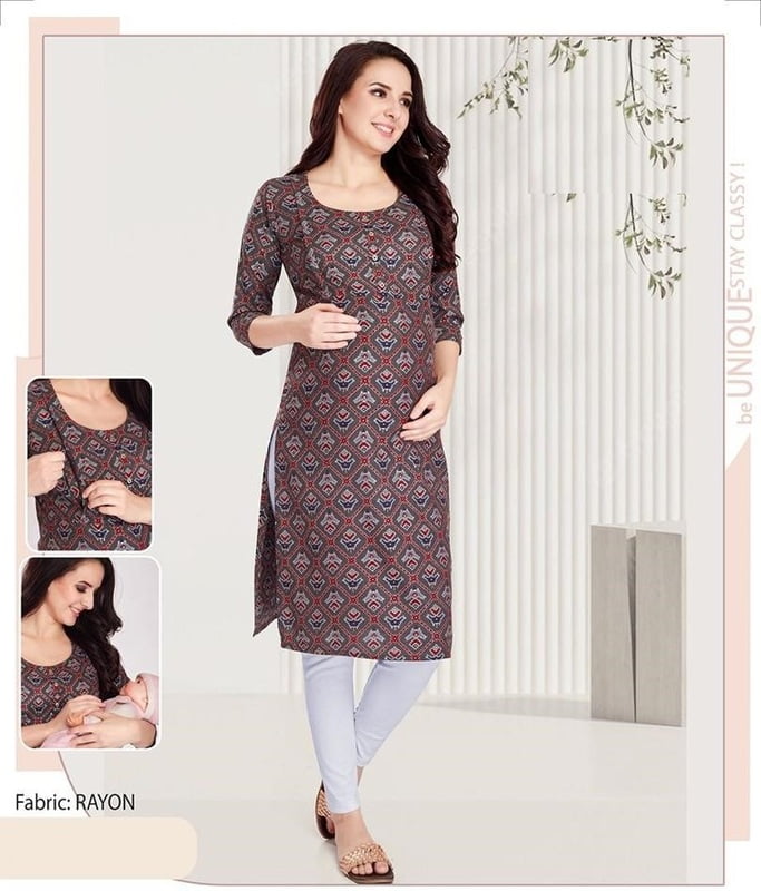 Minelli Maternity & Nursing / Feeding  Kurti with enclosed Zip- Dark Grey