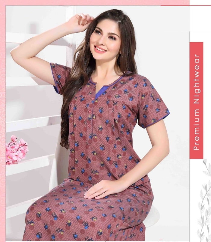 Minelli Full Length Cotton Nightdress - Light Violet