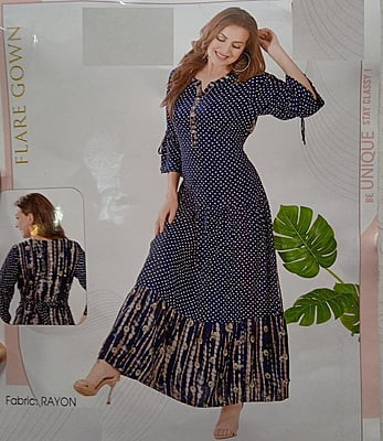 Minelli Womens Printed Flare Rayon Ghagra Nighty - Dark Blue Print