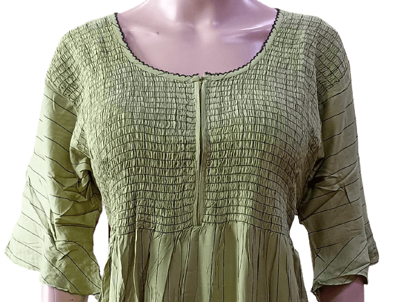 Minelli Smocking Rayon Nighty - Light Green Stripes Minelli Smocking Rayon Nighty - Light Green Stripes