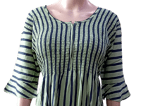 Minelli Smocking Rayon Nighty - Green Vertical Stripes Minelli Smocking Rayon Nighty - Green Vertical Stripes