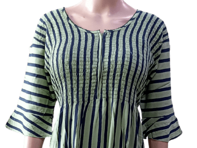 Minelli Smocking Rayon Nighty - Green Vertical Stripes
