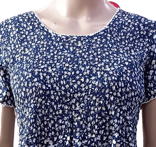 Minelli Smocking Rayon Nighty - Blue Pattern Minelli Smocking Rayon Nighty - Blue Pattern