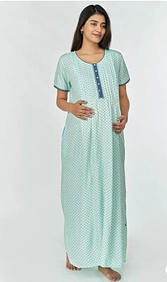 Young Mother All Over Polka Dot Printed Maternity Nighty - Blue