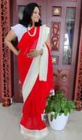 Party with Red Saree - Hand Crafted - Pure Georgette