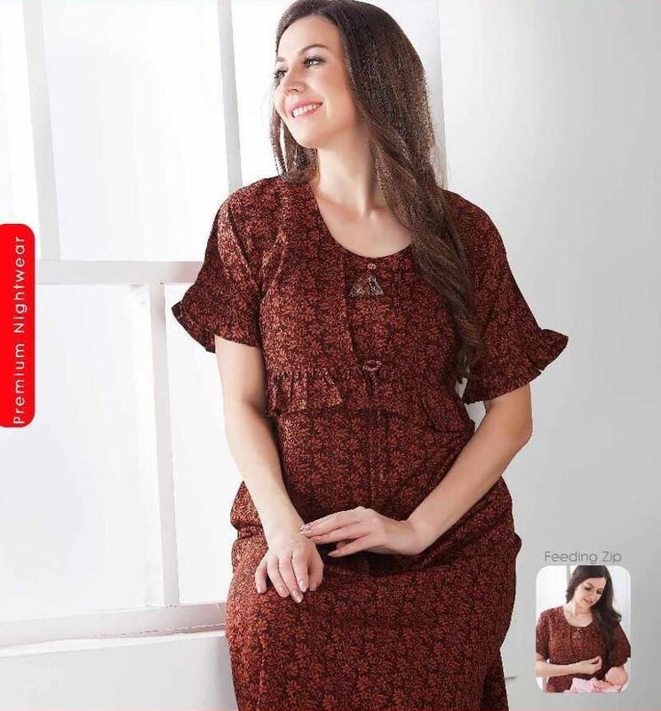 Minelli Printed Maternity / Feeding Gown - Brown