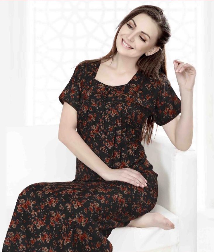 Minelli Length Nightdress - Black Flower