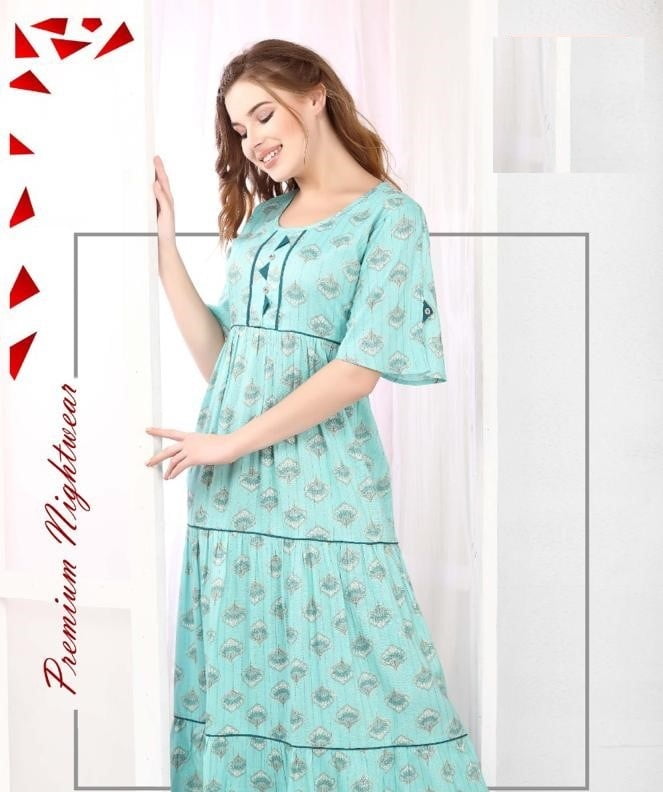 Minelli Womens Printed Ghagra Nighty - Sky Blue Triangle Minelli Womens Printed Ghagra Nighty - Sky Blue Triangle