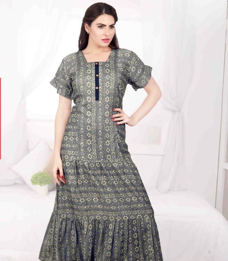 Minelli Womens Printed Ghagra Nighty - Grey