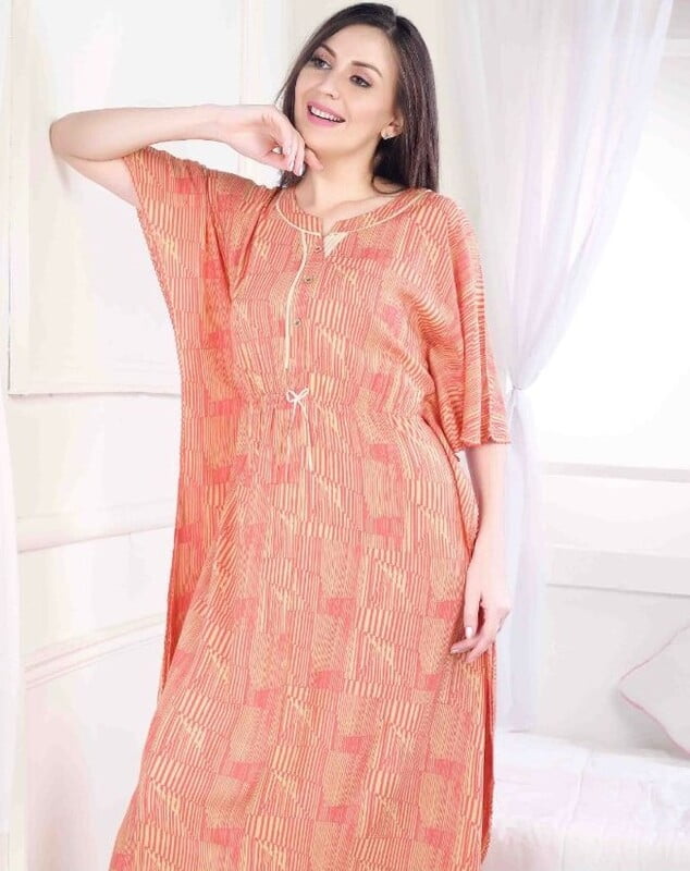 Minelli Womens Printed Kafthan Nighty Minelli Womens Printed Kafthan Nighty
