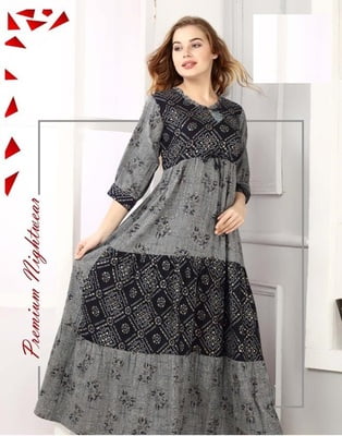 Minelli Womens Printed Ghagra Nighty - Black