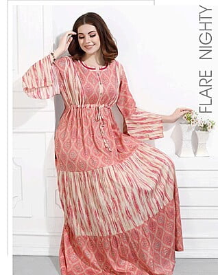 Minelli Womens Printed Flare Rayon Nighty - Pink