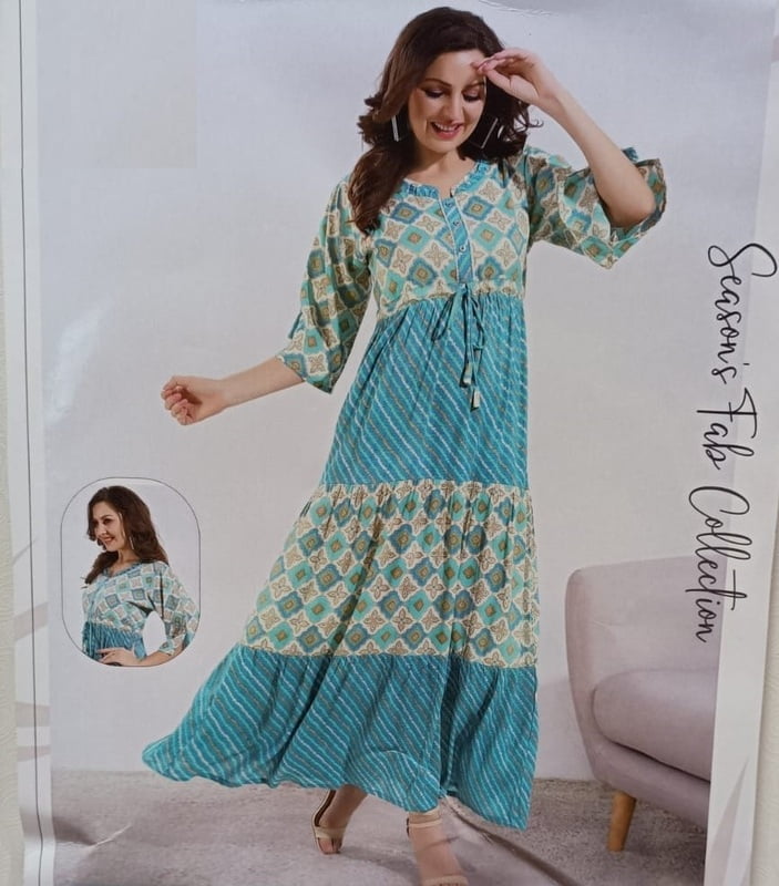 Minelli Womens Printed Flare Rayon Ghagra Nighty - Blue Boxes Minelli Womens Printed Flare Rayon Ghagra Nighty - Blue Boxes