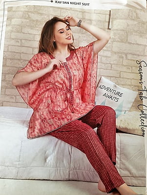 Minelli Kafthan Night Suit Rayon - Reddish Brown