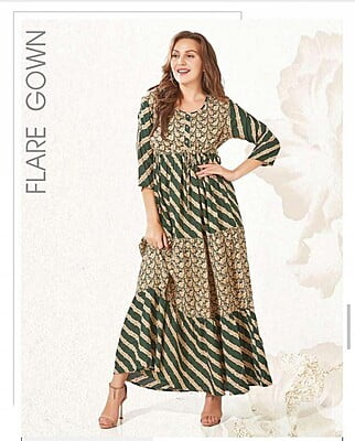 Minelli Womens Printed Flare Rayon Ghagra Nighty - 4717D